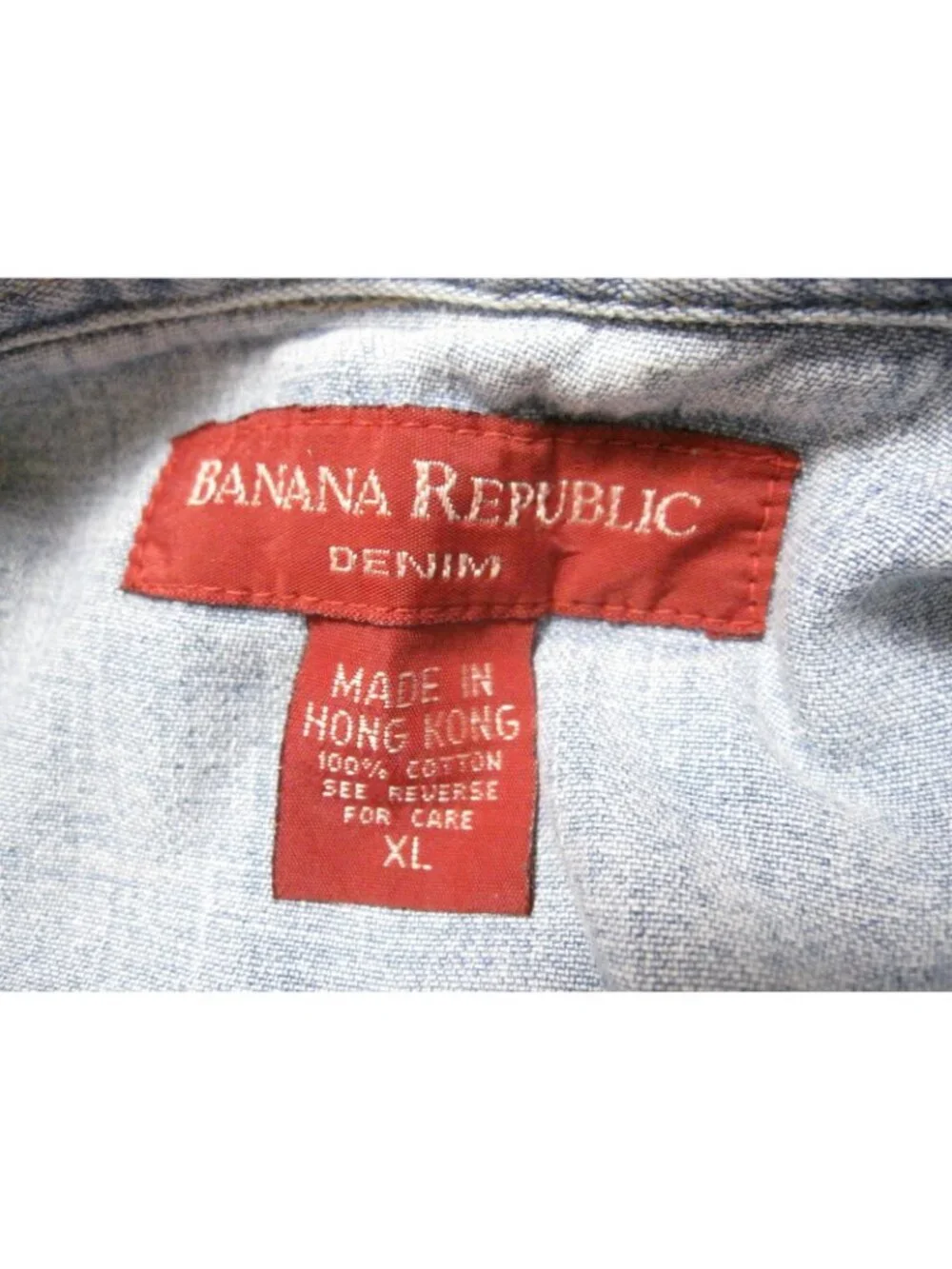 VTG 90s Banana Republic Denim Western Pearl Snap Shirt XL (Made in Hong Kong)